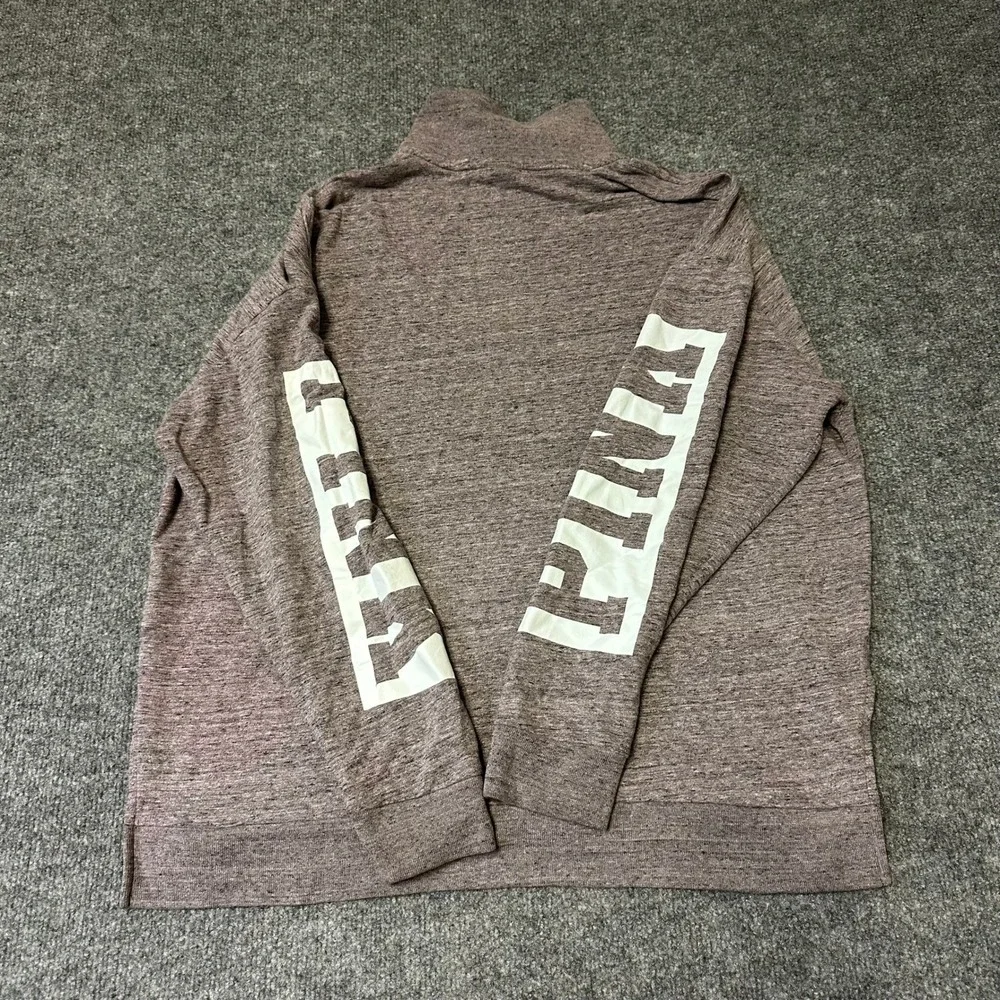 Pink Sweatshirt Womens Size M Mauve Heathered Quarter Zip Logo Sleeve Pullover